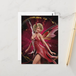 Feen mit Hörnern in einem roten Kleid  Postkarte