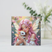 Feen mit rosa Haaren und weißem Babydrachen Blanko Karte (Stehend Vorderseite)