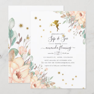 Feen-Themen-Mädchen-Sip-and-See in Rosa und Gold Einladung