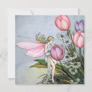 Feen-Tulpen Vintage-Illustration Flache Karte