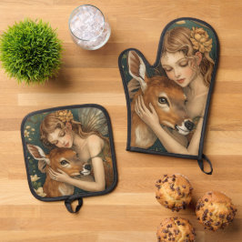 Feen-Umarmung - Das zarte Herz der Natur Ofenhandschuh & Topflappen-Set