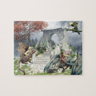 Feen und Baby-Drachen Fantasy-Landschaft Puzzle