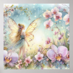 Feen und Blumen in Pastellfarben Aquarell Poster