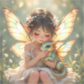 Feen und Drache | Chibi Anime Märchen Aufkleber (Vorderseite)
