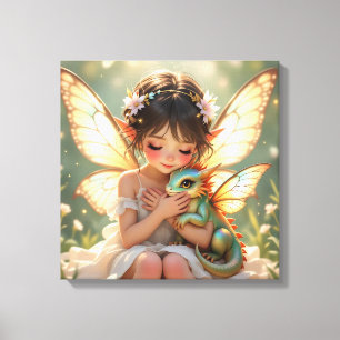 Feen und Drache   Chibi Anime Märchen Leinwanddruck
