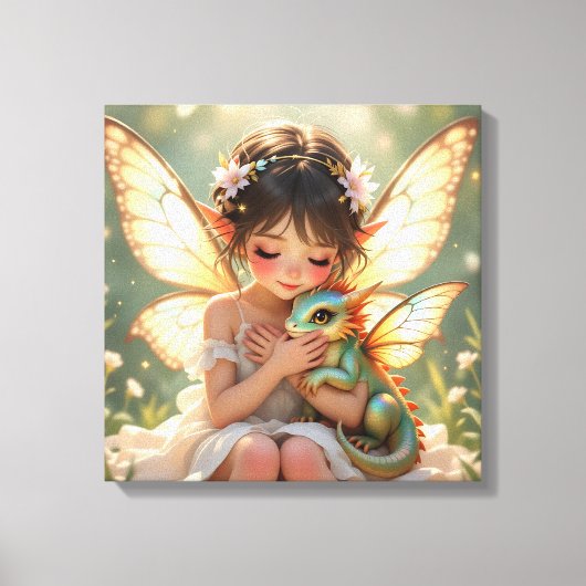 Feen und Drache | Chibi Anime Märchen Leinwanddruck (Vorderseite)