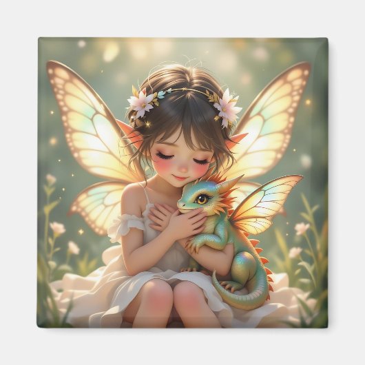 Feen und Drache | Chibi Anime Märchen Magnet (Vorne)