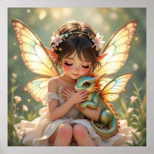 Feen und Drache   Chibi Anime Märchen Poster