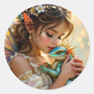 Feen- und Drachen-Mystical Girl's   Runder Aufkleber