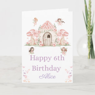 Feen und ein Feenhaus Alles Gute zum 6. Geburtstag Karte