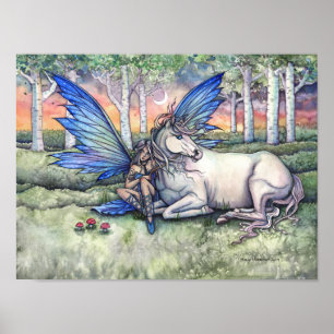 Feen- und Einhorn-Fantasie-Kunst Wasserfarbe Poster