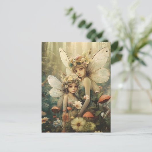 Feen und Pilze im Wald Postkarte (Stehend Vorderseite)