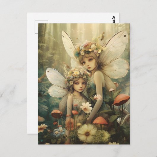 Feen und Pilze im Wald Postkarte (Vorne/Hinten)