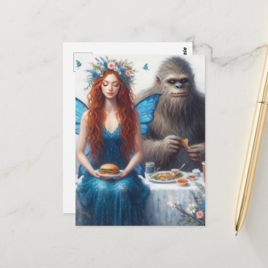 Feen- und Sasquatch-Picknick Postkarte (Vorderseite/Rückseite Beispiel)