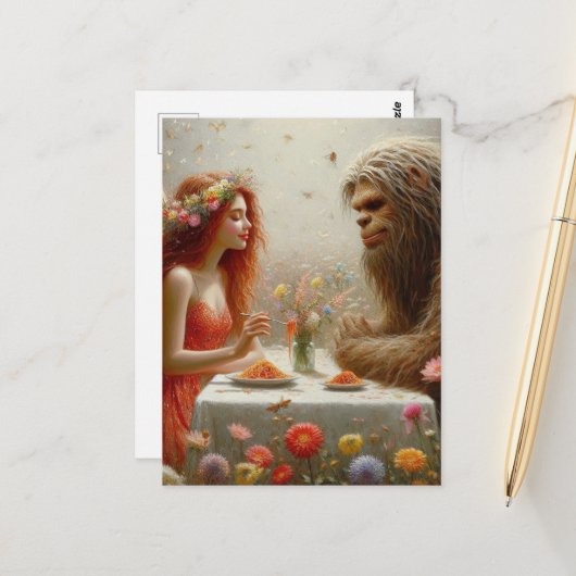 Feen- und Sasquatch-Spaghetti-Picknick Postkarte (Vorderseite/Rückseite Beispiel)
