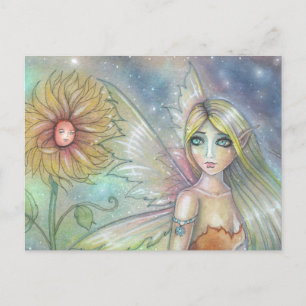 Feen- und Sonnenblumen-Fantasie-Feenkunst Postkarte