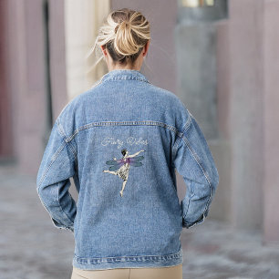 Feen-Vibes Libelle Frau Weiß Lila Aqua Jeansjacke