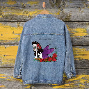 Feen-Zuckerschädel-Lila-Schmetterlinge-Rosen-Sonne Jeansjacke