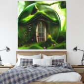 Feenenhaus in einer Glaswand im Mossy-Wald Leinwanddruck (Insitu (Schlafzimmer))