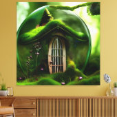 Feenenhaus in einer Glaswand im Mossy-Wald Leinwanddruck (Insitu (Wohnzimmer))
