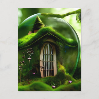 Feenenhaus in einer Glaswand im Mossy-Wald Postkarte