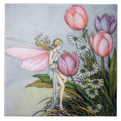 Feenfigur mit Tulpen Keramikfliese (Vorderseite)