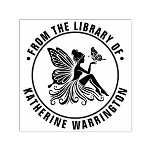 Feenfrau mit Schmetterling Bibliotheksbuch Name Permastempel