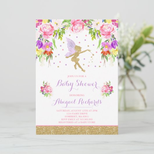 Feenhafte Babyparty-Einladungs-feenhafte mit Einladung (Stehend Vorderseite)