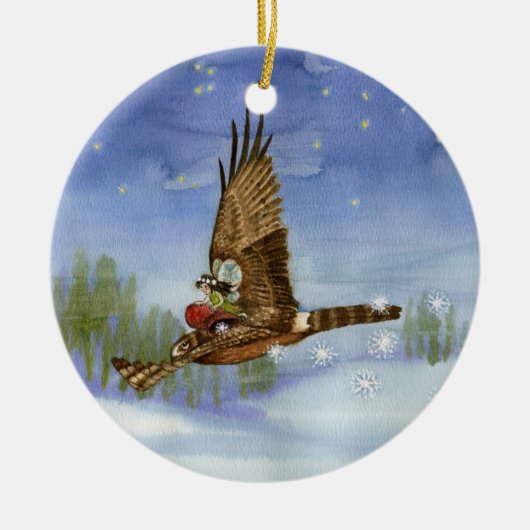 Feenhafte Falke-Weihnachtsverzierung Keramik Ornament (Vorne)