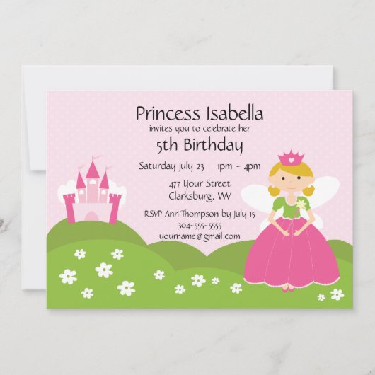 Feenhafte Prinzessin Birthday Einladung (Vorderseite)