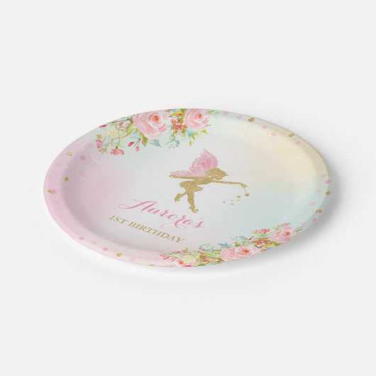 Feenhafte Rosa-und Goldpapierplatte 7" Pappteller (Schrägansicht)