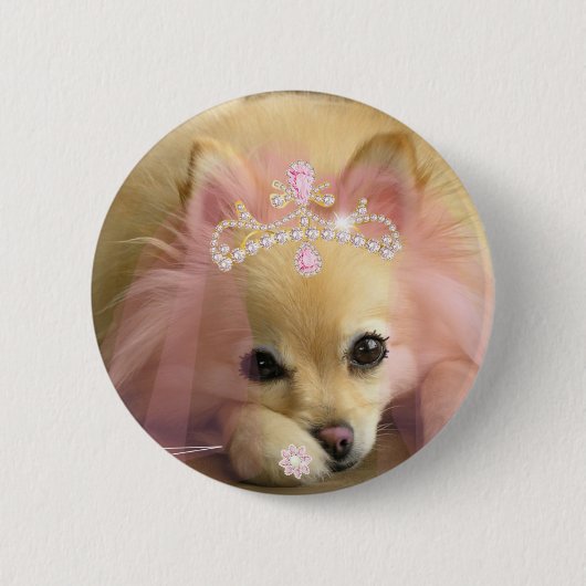 feenhafter Prinzessinhund mit Diamantkrone Button (Vorderseite)