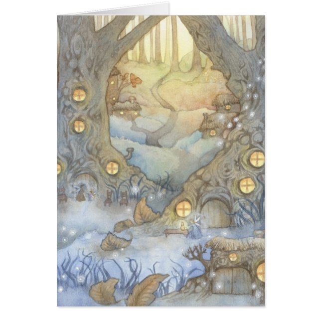 Feenhaftes Dorf - Fantasie-Aquarell-Kunst-Karte (Vorne)