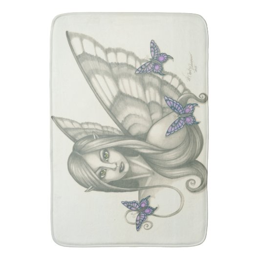 Feenhaftes Schwarzweiss-Gesicht und lila Badematte (Vorderseite Vertikal)