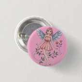 Feenillustration mit rosa Kleid und Flügeln Button (Vorne & Hinten)