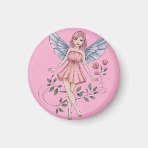 Feenillustration mit rosa Kleid und Flügeln Magnet