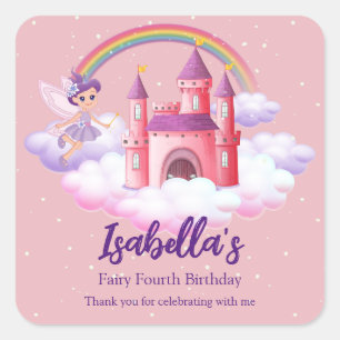 Feenkind Geburtstag Märchenschloss Regenbogen Quadratischer Aufkleber