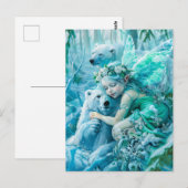 Feenkind und spielerische Polarbären Postkarte (Vorne/Hinten)