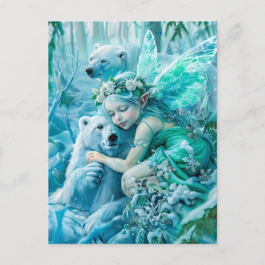 Feenkind und spielerische Polarbären Postkarte (Vorderseite)