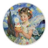 Feenmädchen mit Cupcake| Märchen Keramikknauf (Vorderseite)