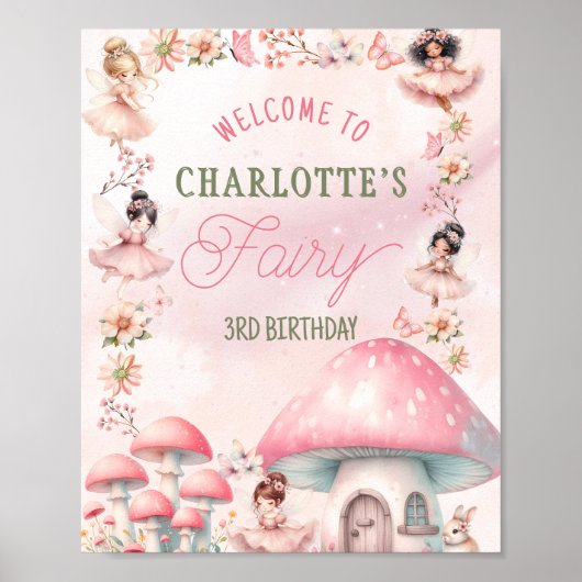 Feenpilzhaus Rosa Geburtstag Poster (Vorne)