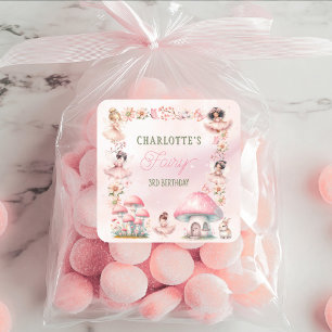Feenpilzhaus Rosa Geburtstag Quadratischer Aufkleber