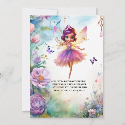 Feenprinzessin bezauberter Garten mit Mädchen Einladung (Rückseite)