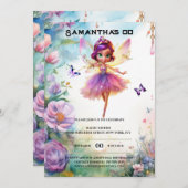 Feenprinzessin bezauberter Garten mit Mädchen Einladung (Vorne/Hinten)