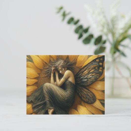 Feenschläfer in einer Sonnenblume Postkarte (Stehend Vorderseite)