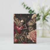 Feenskelett und Pfingstrosen Dark Fantasy Postkarte (Stehend Vorderseite)