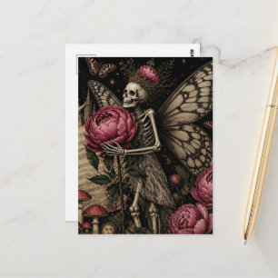 Feenskelett und Pfingstrosen Postkarte