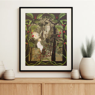 Feenwald mit Schloss und Vintage-Fee Poster