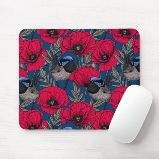 Feenzaunkönig und Mohn Mousepad (Mit Mouse)