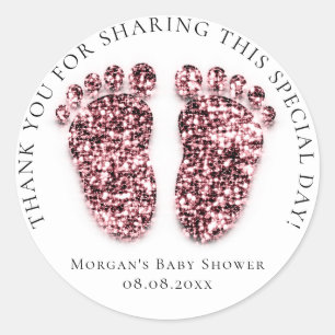 Feet Baby Showfavor Danke Glitzer Gray Burgund Runder Aufkleber